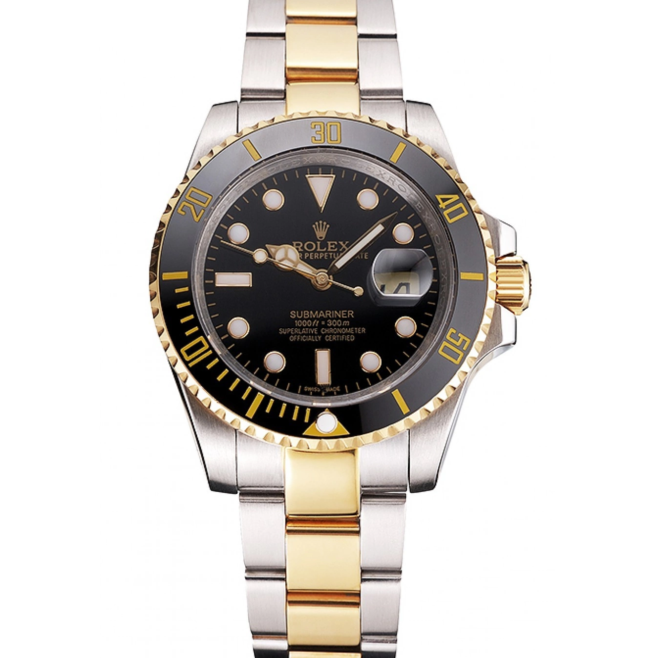 Aaa replica watch Two Bezel Rolex And Swiss Gold Bracelet Steel Submariner Tone Black Dial 0706